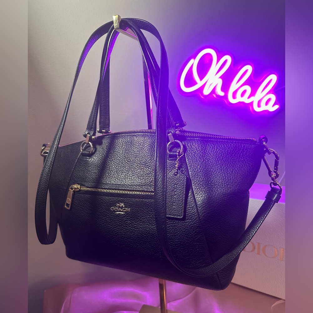 Coach LE Black Pebbled Leather Prairie Crossbody Satchel w/ Gold Hardware EUC